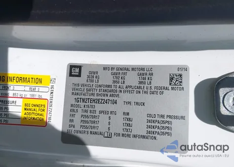 2014 GMC Sierra 1500 из США, поврежденный, VIN 1GTN2TEH2EZ247104